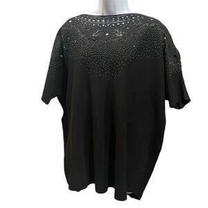 Luna Black Lace Rhinestone Studded‎ Short Sleeve Top 1X WE201BX